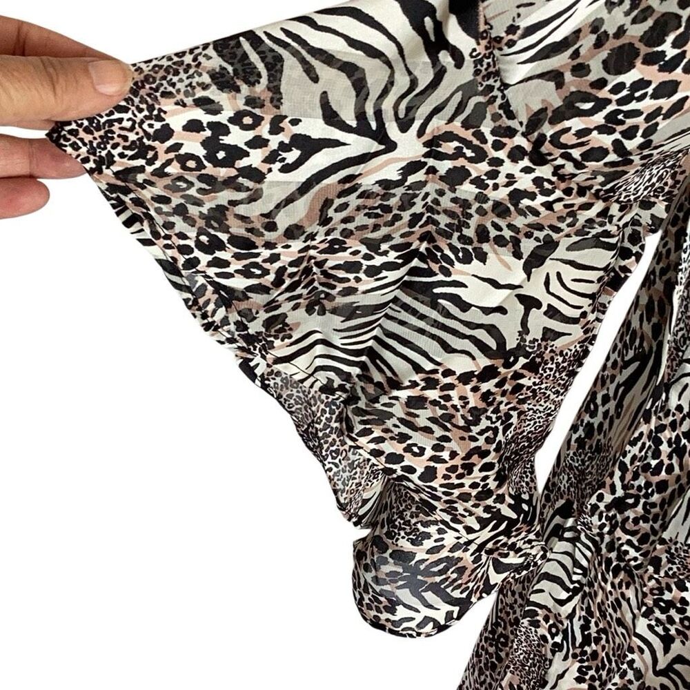 NWT Umgee+ XL Animal Print Long Duster Kimono Open Front Ruffle Sleeve Side Slit - Picture 5 of 10